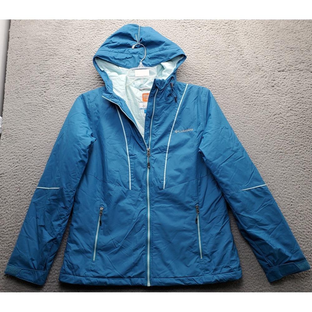 Columbia Thermal Coil Jacket Womens Medium Blue Hooded Insulated Winter Zip Up